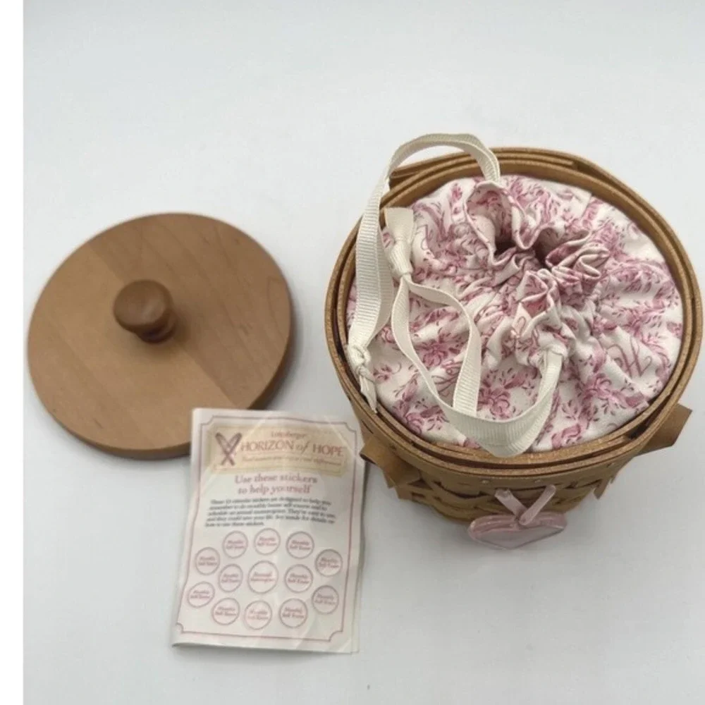 Longaberger 2006 Horizon of Hope Basket Wood‎ Lid Liner Heart Charm Vintage 18